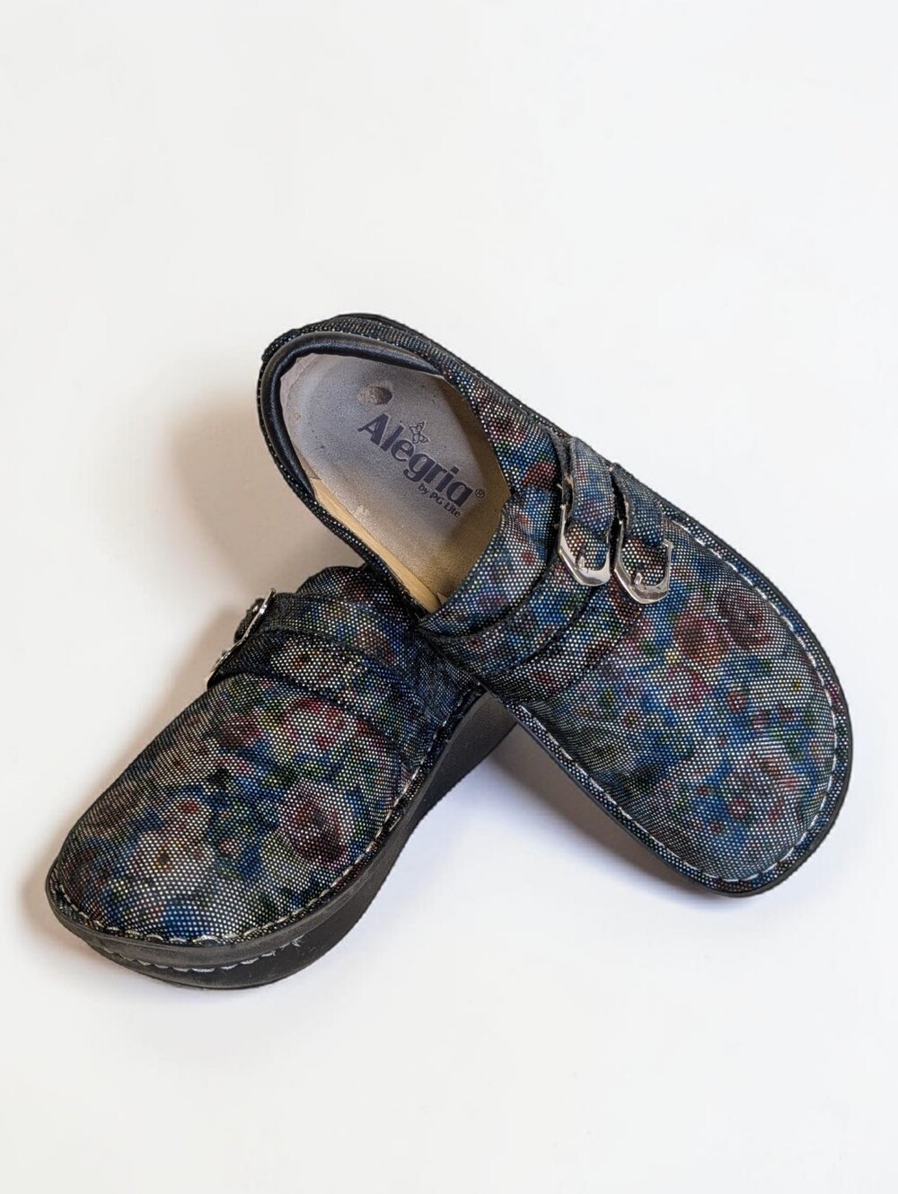 Alegria PG Lite Floral Metallic Leather Clogs Comfort Mary Jane Shoes 39 US 8.5